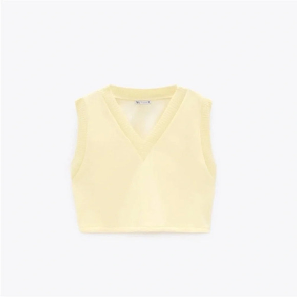 Zara V Neck Cropped Sweater Vest Butter Yellow Sz Small - Picture 2 of 7